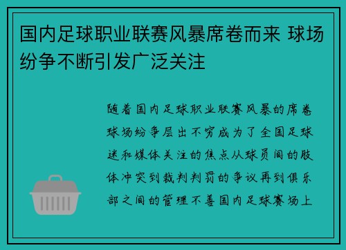 国内足球职业联赛风暴席卷而来 球场纷争不断引发广泛关注