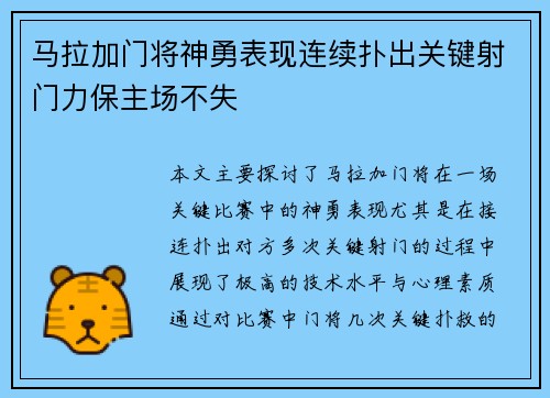 马拉加门将神勇表现连续扑出关键射门力保主场不失